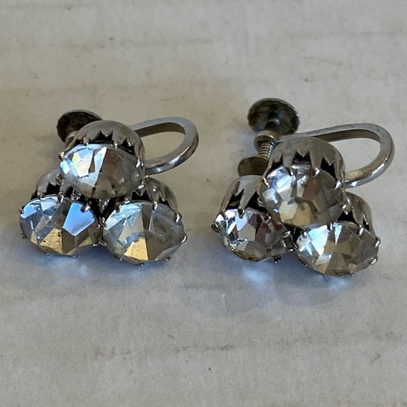 Clear Crystal Screw Back Vintage Silver Tone Earrings Made In Austria - Picture 11 of 15